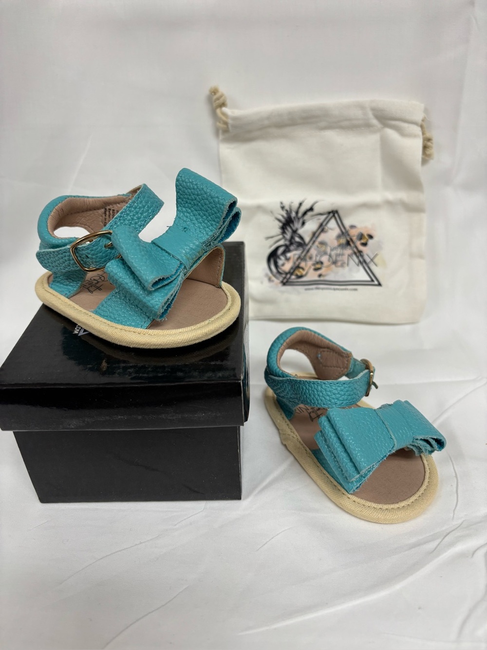 NIB BabyTeal Bow Sandals by The Spotted Phoenix- Soft Summer Comfort